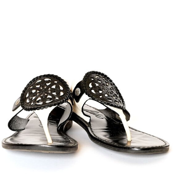 BRIGHTON Alexa Leather Brazilian Thong Sandals Black White Women’s 6.5 - Picture 1 of 10